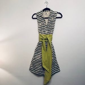 Porridge Gray and Stone Striped Dress with Tie